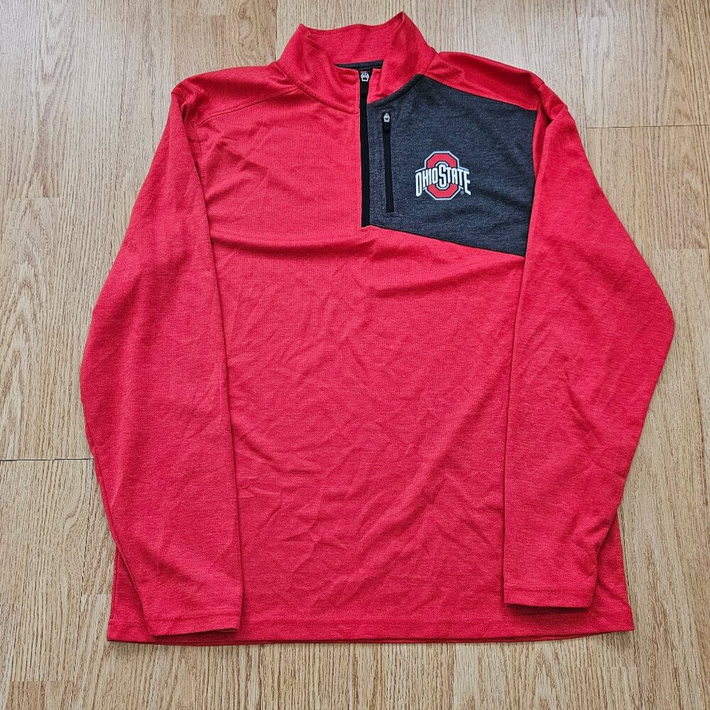 Men's The Ohio State Authentic Apparel 1/4 Zip - Garnet & Grey - Medium - Used